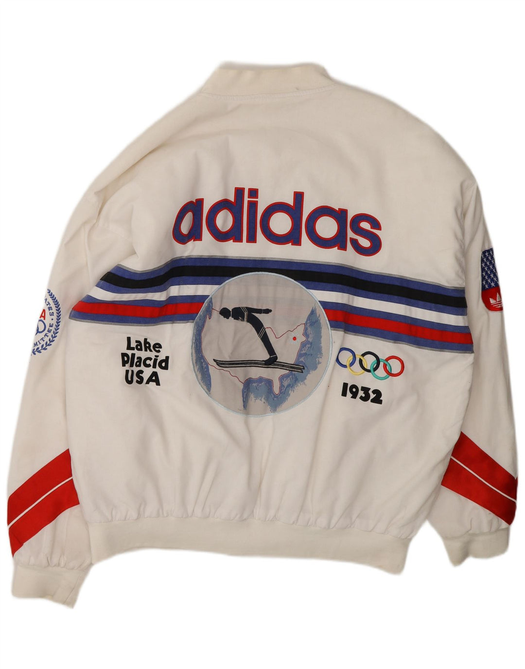 Adidas Herre Vinter-OL 80th Graphic Bomber Jacket UK 40 Large White