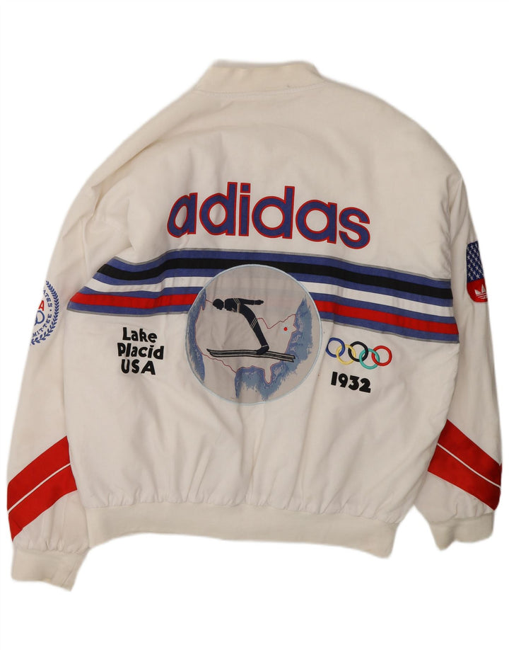 Adidas Herre Vinter-OL 80th Graphic Bomber Jacket UK 40 Large White