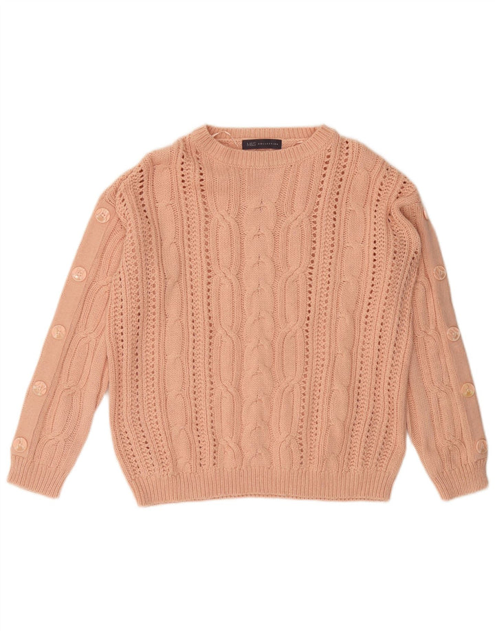 MARKS & SPENCER Dame sweater med rund hals DK 12 Medium Pink Bomuld