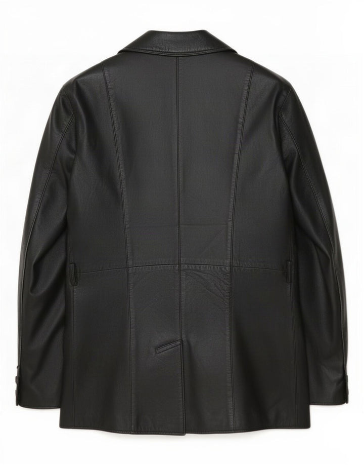 Vintage dame 3-knaps læder blazerjakke IT 42 Medium Sort