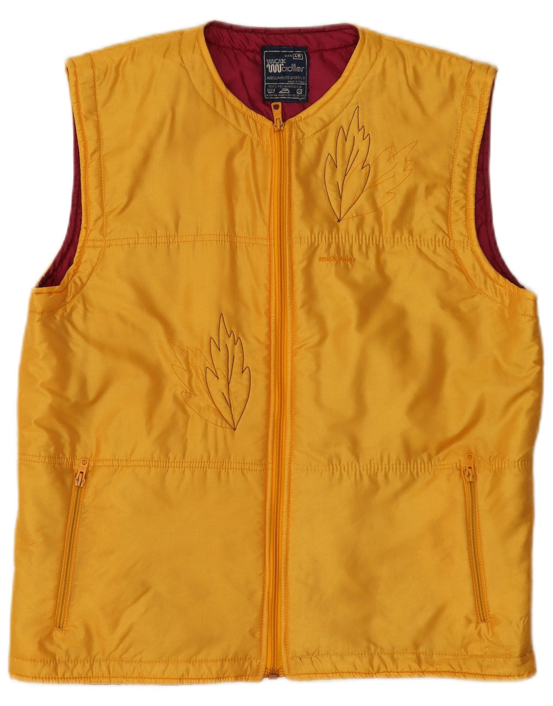 Vintage Dame Gilet IT 46 Large Yellow Floral Polyamid