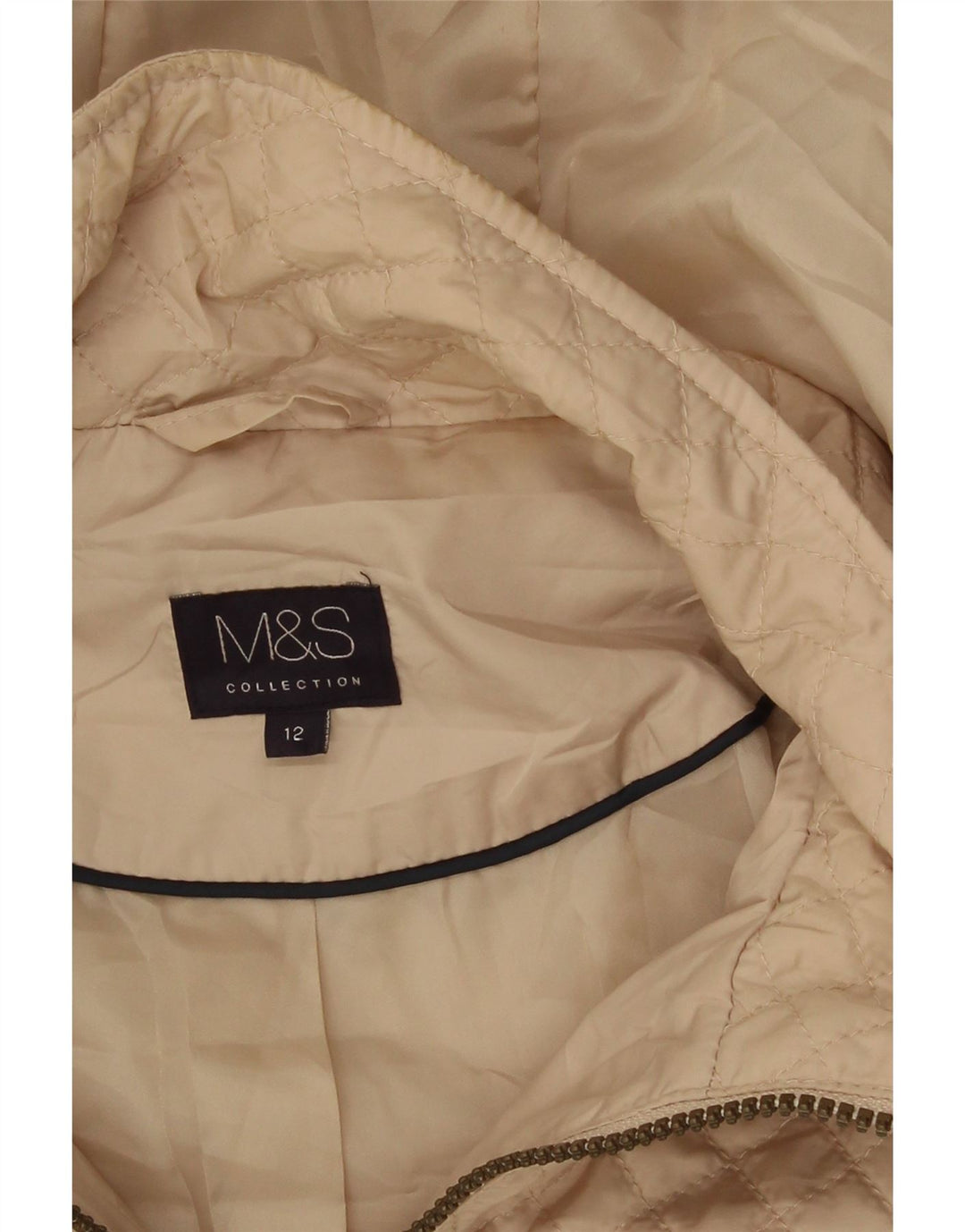 Marks & Spencer Dame Hætte Quiltet Jakke UK 12 Medium Beige