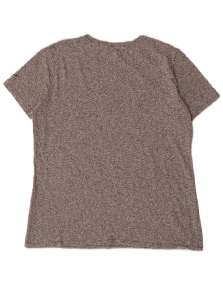 NIKE Dame Dri Fit Grafisk T-Shirt Top UK 14 Medium Grey Bomuld