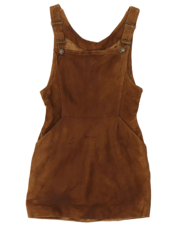 Scout Womens Sleeveless Suede Dungaree Dress IT 42 Medium Brown Leather