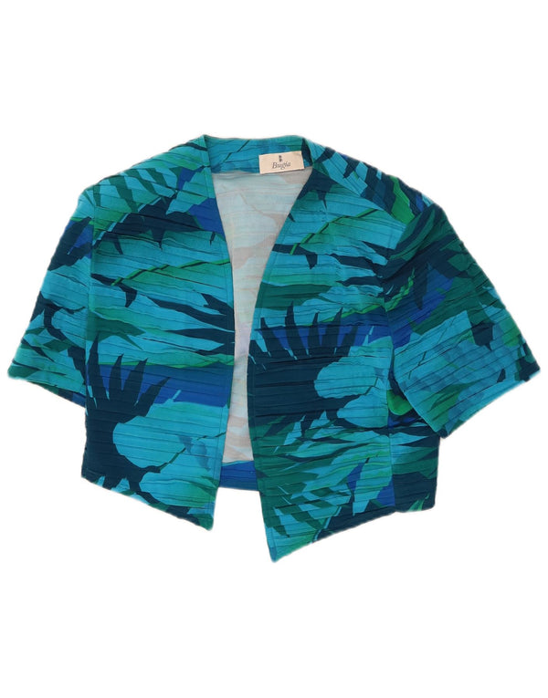 Vintage Womens Crop Open Cardigan Top UK 10 Small Blue Floral Silke