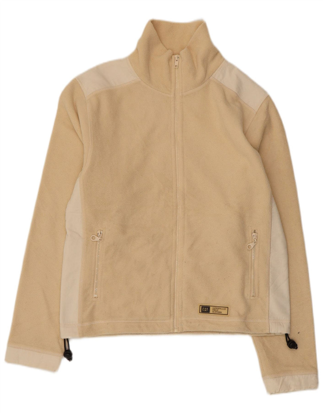 CAT Womens Workwear Crop Fleece Jacket UK 14 Large Beige Colourblock