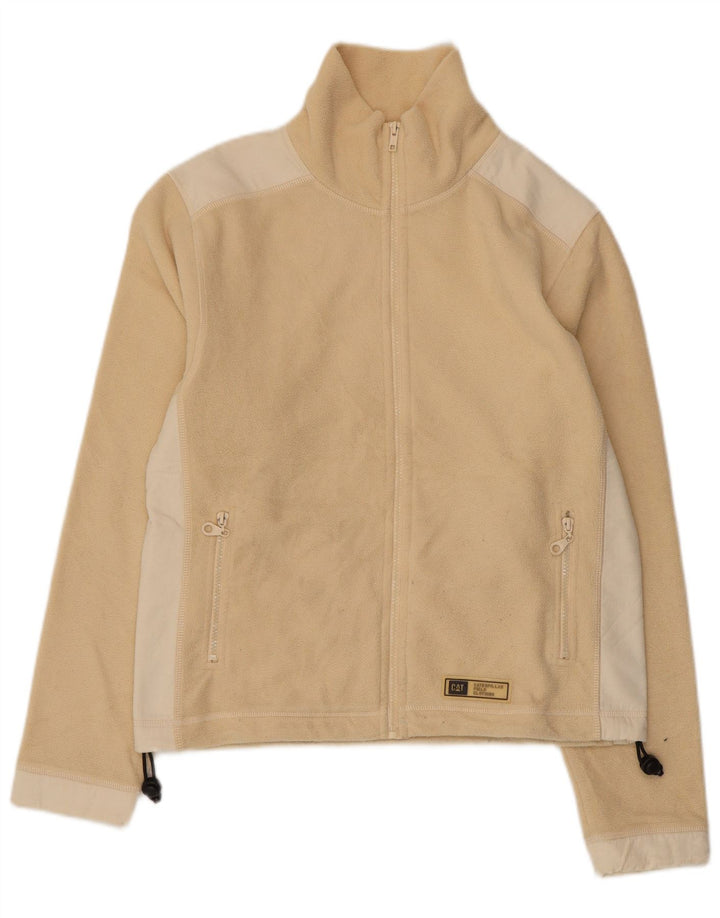 CAT Womens Workwear Crop Fleece Jacket UK 14 Large Beige Colourblock