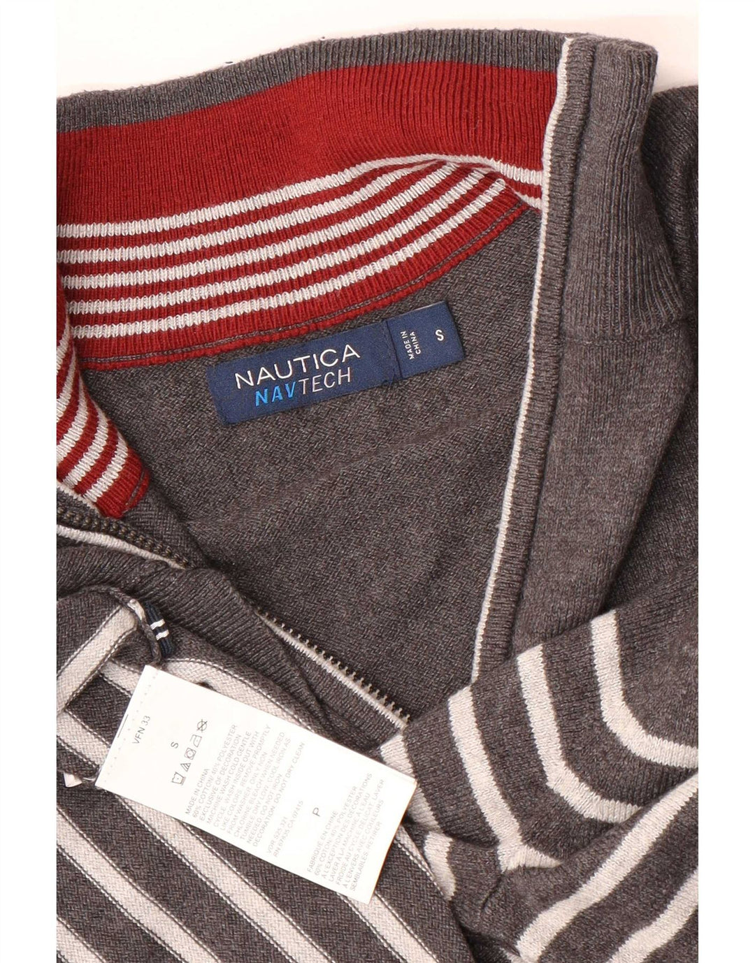 Nautica Herre Zip Neck Jumper Sweater lille grå stribet bomuld