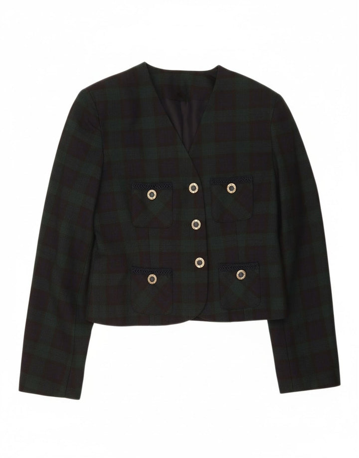 RICHARDS Womens Crop 3 Button Blazer Jacket UK 12 Medium  Green Check