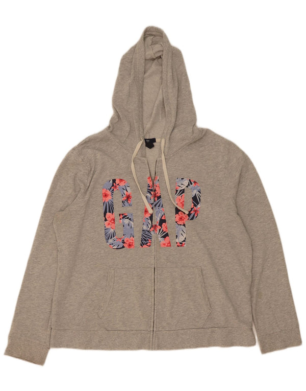 Gap Dame Grafisk Hættetrøje Sweater UK 18 XL Grå Bomuld