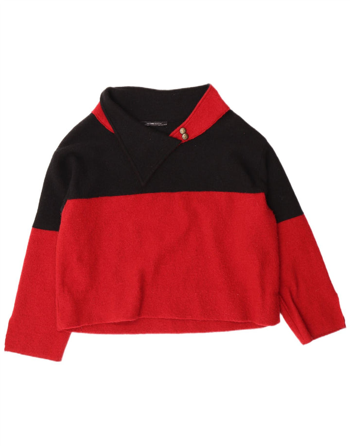 ZARA Dame Shawl Neck Jumper Sweater UK 14 Medium Red Colourblock