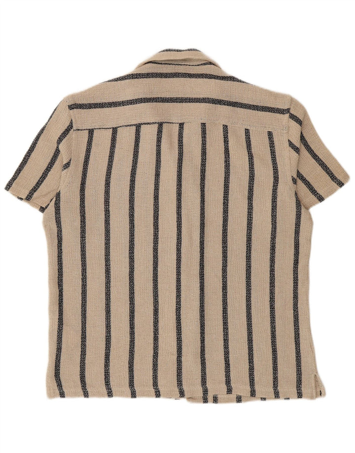Zara Kortærmet Herreskjorte Stor Beige Stribet Bomuld