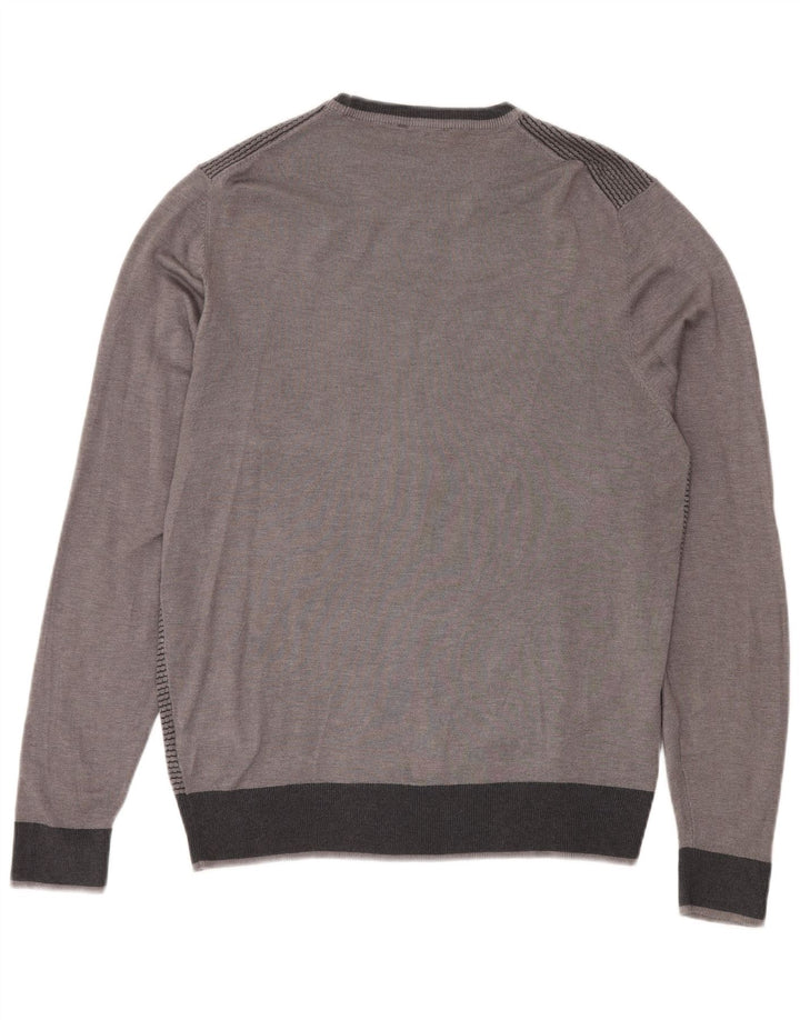 DACK'S Herre sweater med rund hals, stor grå colourblock viskose