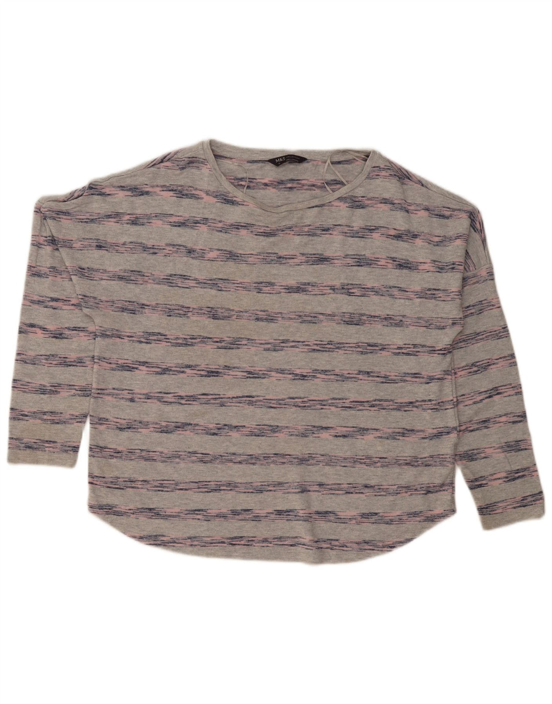 Marks & Spencer Dame Oversized Top Langærmet UK 16 Stor Grå Stribet
