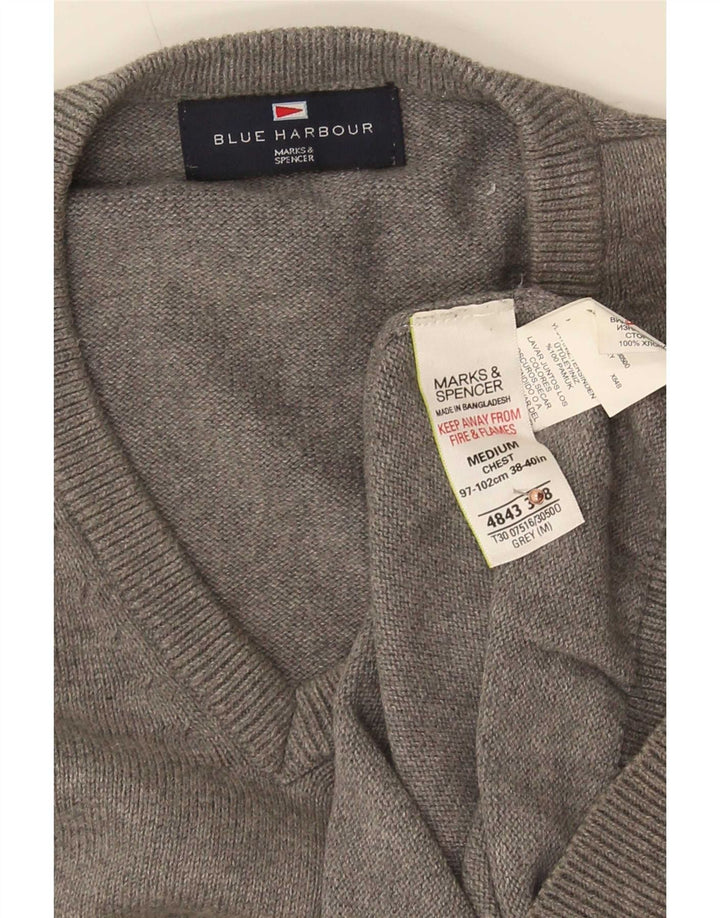 Marks & Spencer Herre Blue Harbor V-hals sweater mellemgrå bomuld