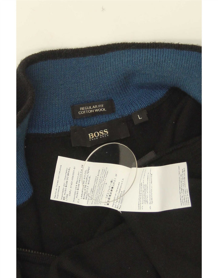 Hugo Boss Herre Regular Fit Zip Neck Jumper Sweater Large Black Wool