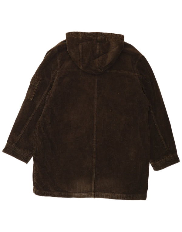 EDDIE BAUER Dame Oversized Hooded Corduroy Frakke UK 16 Stor Khaki Bomuld