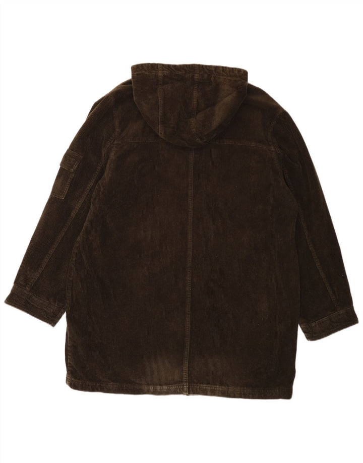 EDDIE BAUER Dame Oversized Hooded Corduroy Frakke UK 16 Stor Khaki Bomuld