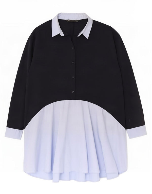 Zara Dame Pullover Shirt Dress UK 16 Large Navy Blue Colourblock