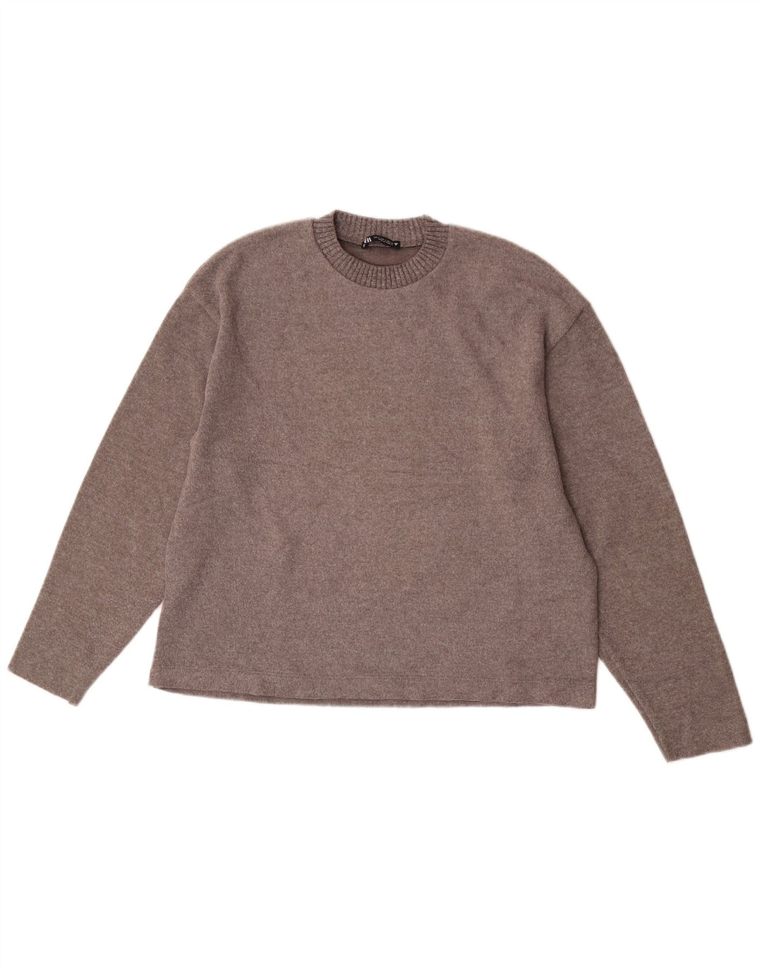 Zara Womens Oversized Crew Neck Jumper Sweater UK 10 Small Brown Polyester
