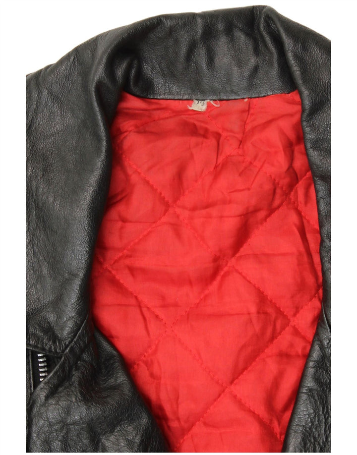 VINTAGE Herre Læder Biker Jacket IT 54 XL Sort Biker