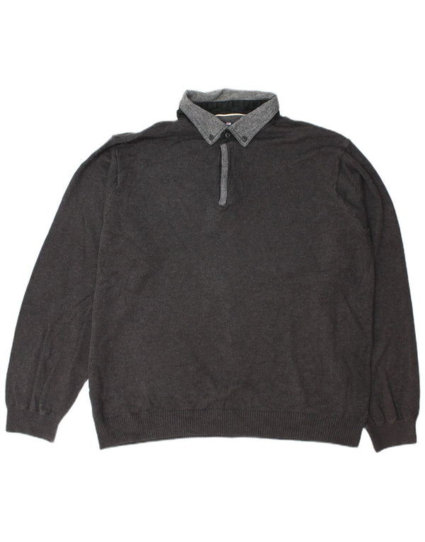 Marks & Spencer Langærmet Rugby Polo Shirt til mænd XL Grå Bomuld