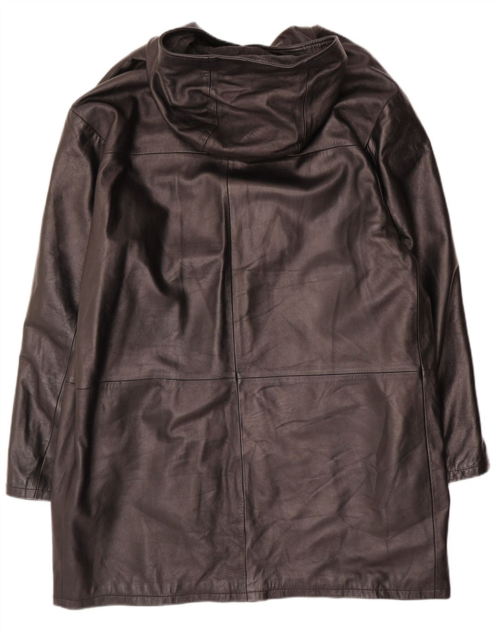 Vintage herre hætte duffle læderjakke IT 54 2XL sort læder