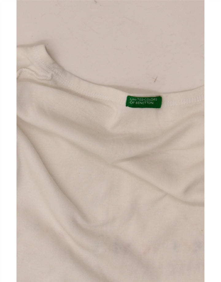 BENETTON Dame Grafisk T-Shirt Top UK 8 Small White