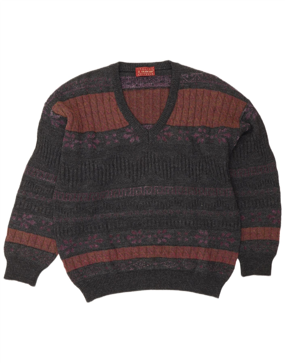 Il Granchio Herre V-hals sweater Large Grey Fair Isle