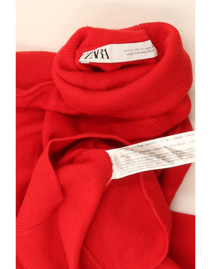 Zara Dame Crop Roll Neck Jumper Sweater UK 12 Medium Red Viscose