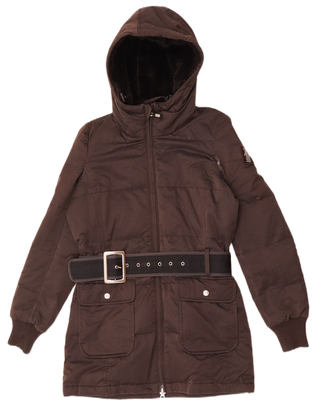 Refrigue Dame Hætte Oversized Polstret Jakke UK 6 XS Brun Polyester