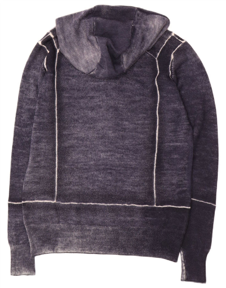 Gas Herre grafisk hætte cardigan sweater Medium Navyblå Flecked Uld