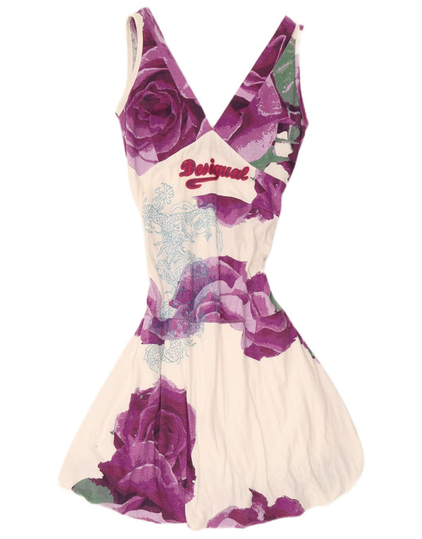 Desigual Kvinders grafisk ærmeløs boblekjole UK 12 Medium White Floral