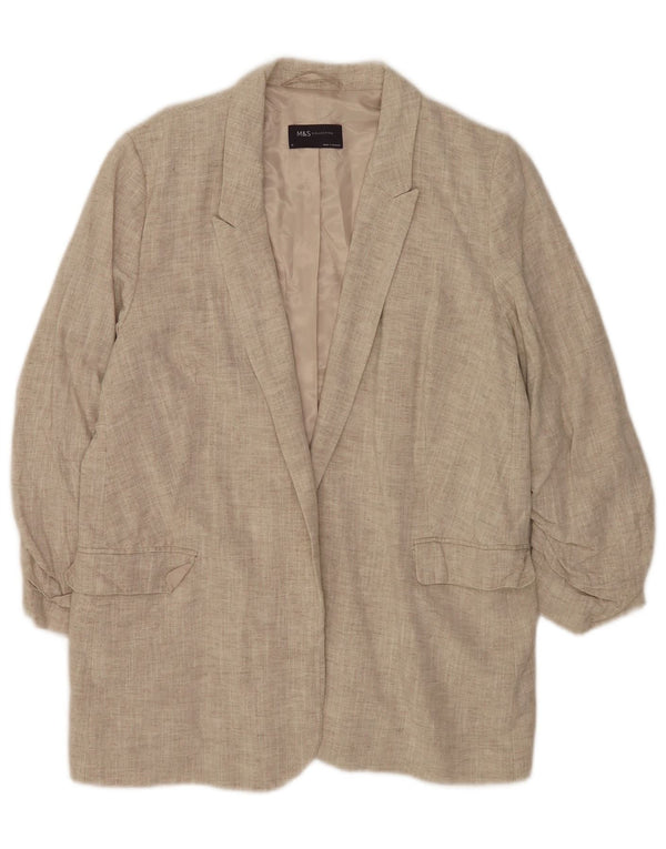 Marks & Spencer Dame 3/4 ærmet åben blazerjakke UK 14 Large Beige