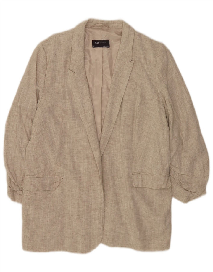 Marks & Spencer Dame 3/4 ærmet åben blazerjakke UK 14 Large Beige