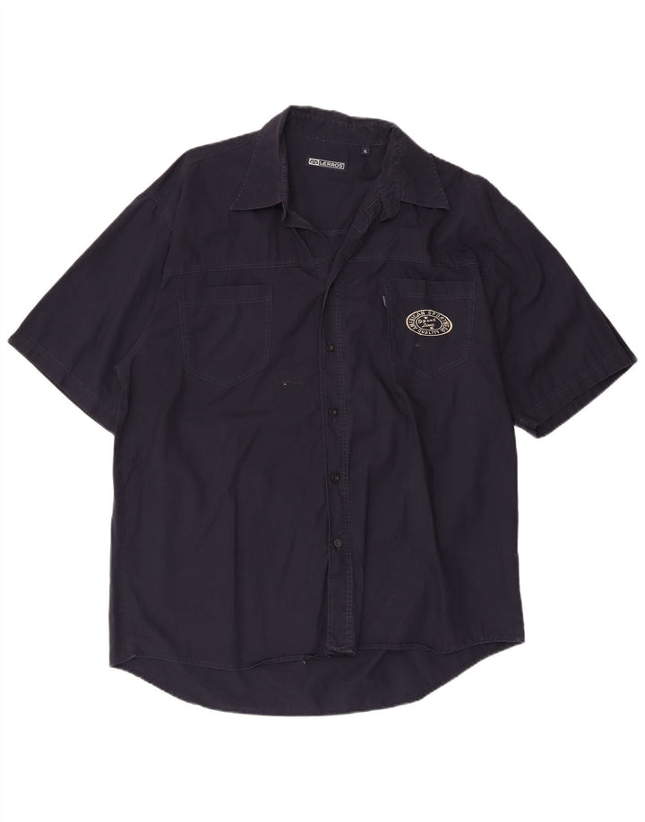 Lerros kortærmet herreskjorte XL marineblå bomuld