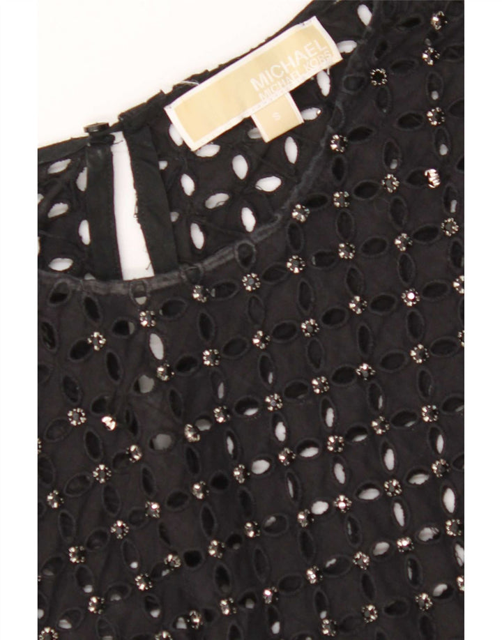 Michael Kors Dame Crop Bluse Top UK 10 Small Black