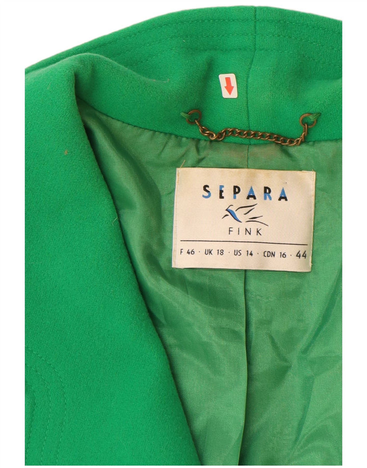 Separa Fink Dame 1 Knap Blazer Jacket UK 18 XL Grøn Uld