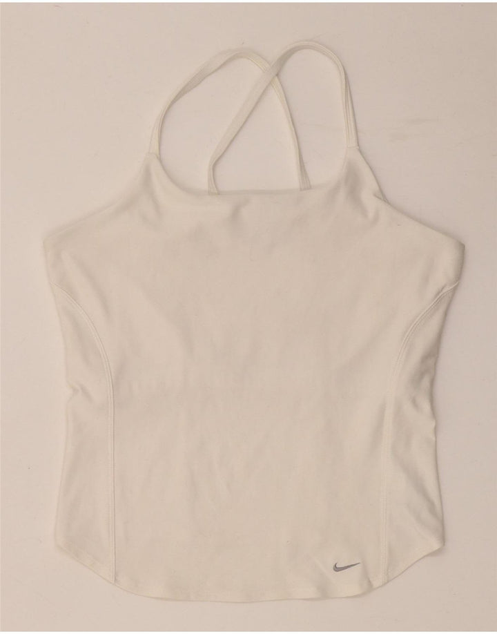NIKE Dame Dri Fit Crop Vest Top UK 14 Stor hvid polyester