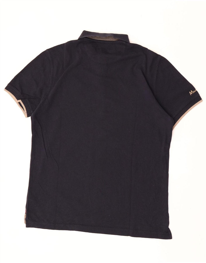 Massimo Dutti Herre grafisk poloshirt XL marineblå bomuld