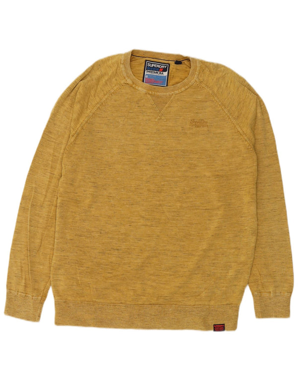 Superdry Sweater med rund hals til mænd 2XL gul flækket bomuld