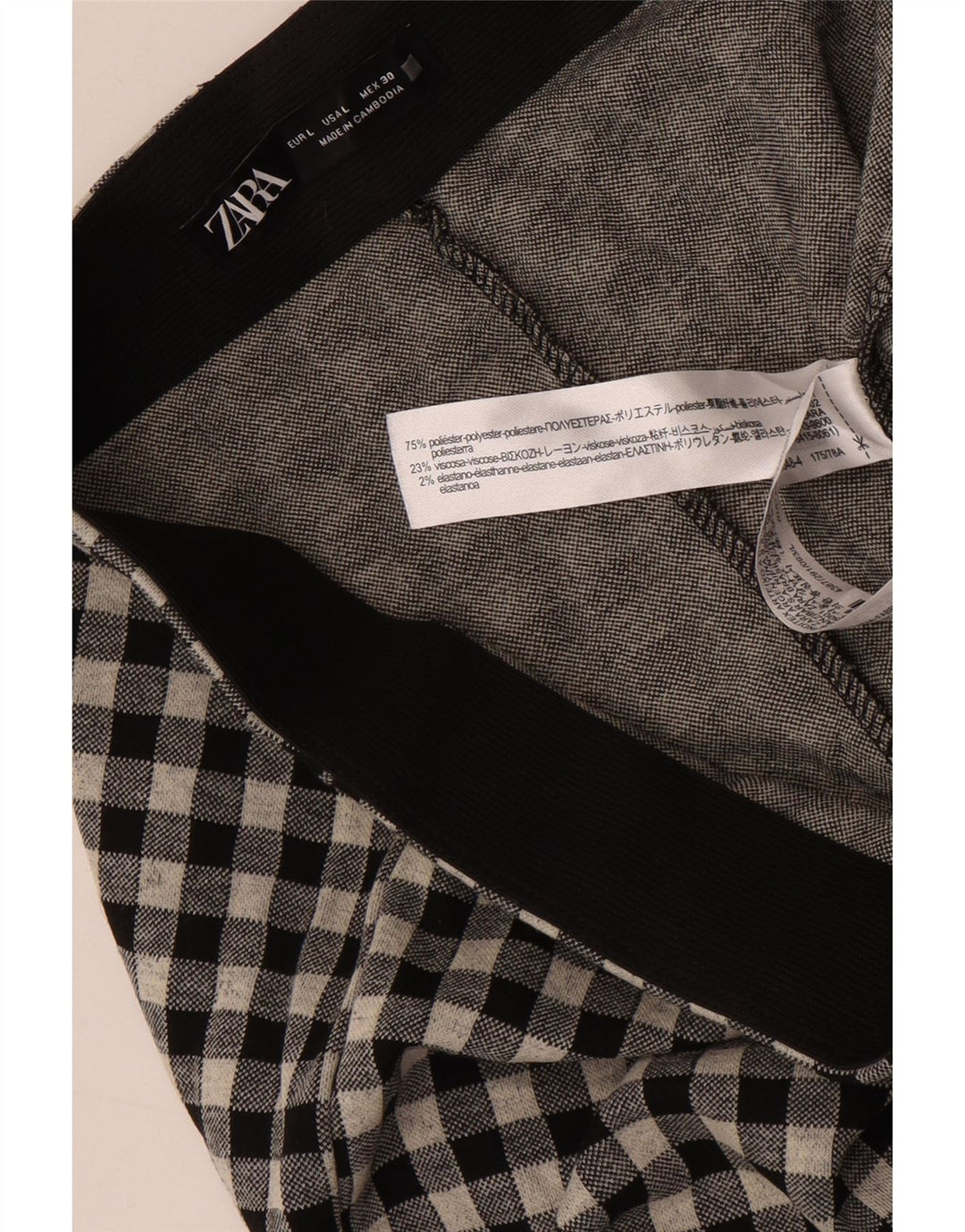 Zara Dame Leggings Large W30 L29 Grå Gingham Polyester