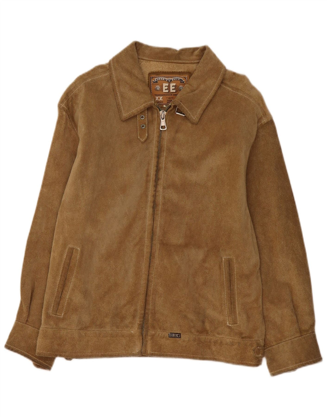 Vintage Dame Bomber Ruskindsjakke UK 14 Medium Beige Læder