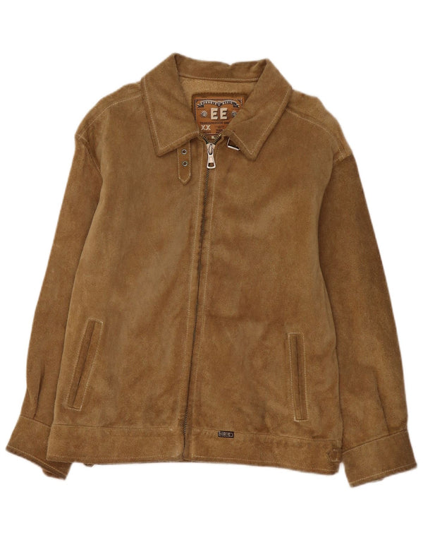 Vintage Dame Bomber Ruskindsjakke UK 14 Medium Beige Læder