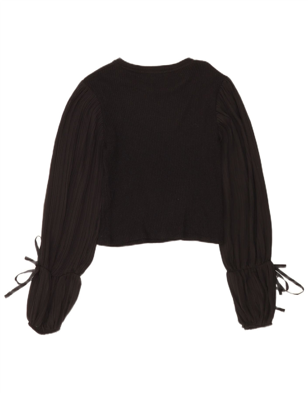 Zara Womens Crop Langærmet Bluse Top UK 12 Medium Black Viscose