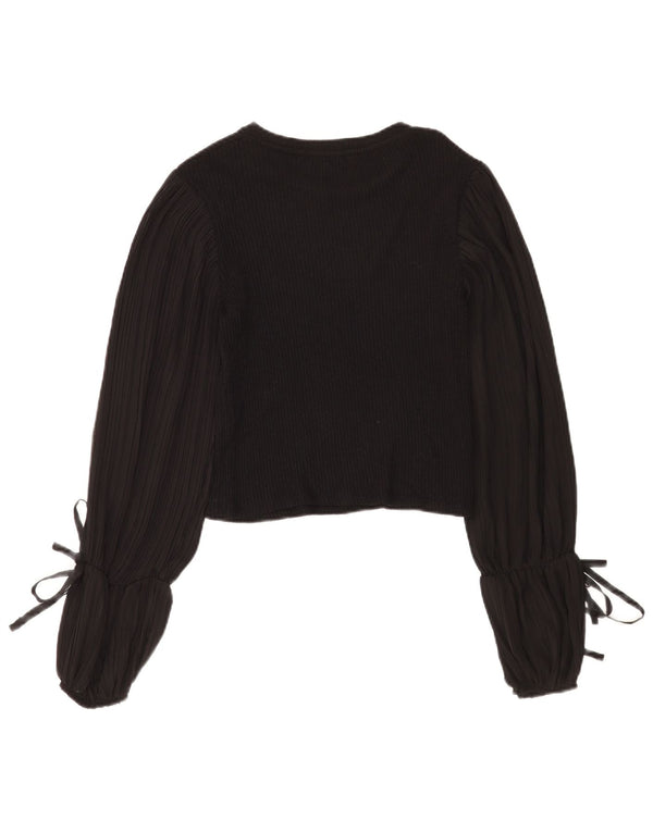 Zara Womens Crop Langærmet Bluse Top UK 12 Medium Black Viscose