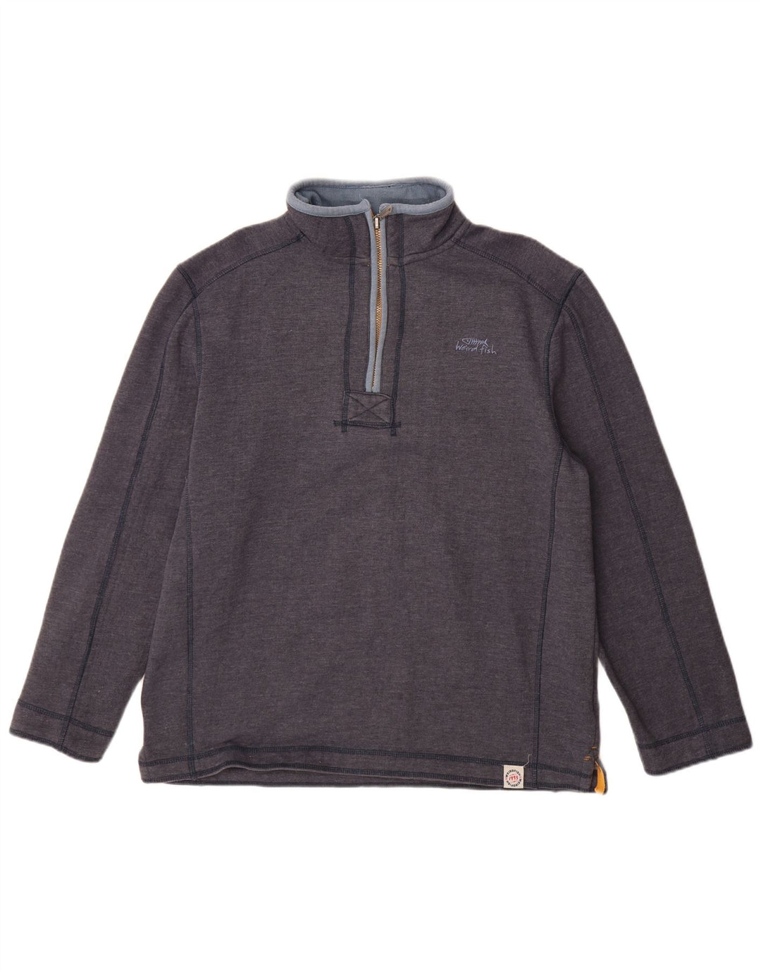 WEIRD FISH Herre Zip Neck Sweatshirt Jumper Large Navy Blue Bomuld