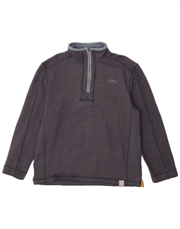 WEIRD FISH Herre Zip Neck Sweatshirt Jumper Large Navy Blue Bomuld