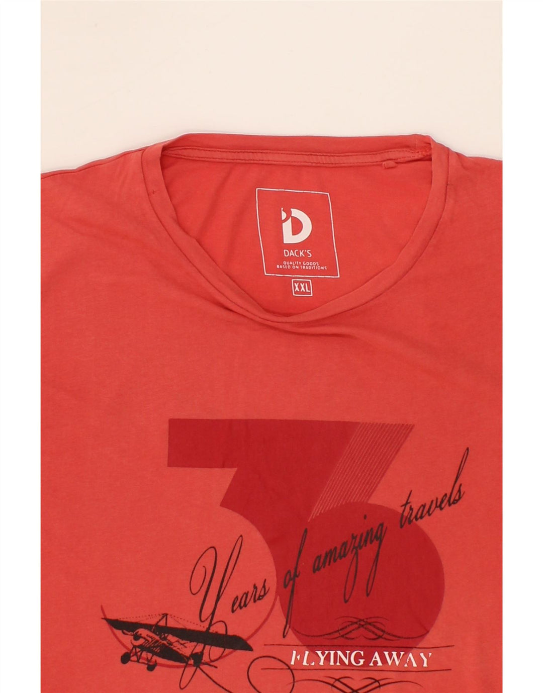 DACK'S Mens Graphic T-Shirt Top 2XL Red Vintage Dack's and Second-Hand Dack's from Messina Hembry 