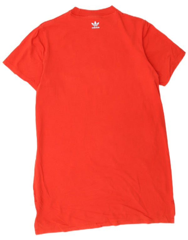 Adidas Dame Grafisk T-Shirt Kjole UK 14 Medium Orange Bomuld